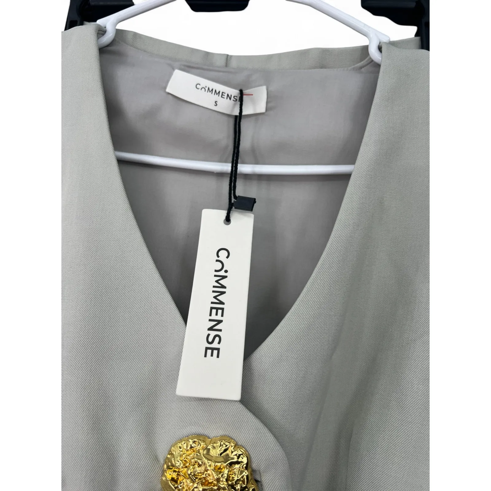 NWT Commence | S | 2 Piece Set Outfit Vest Pants Wide Leg Gold Button Womens Gray - Image 4