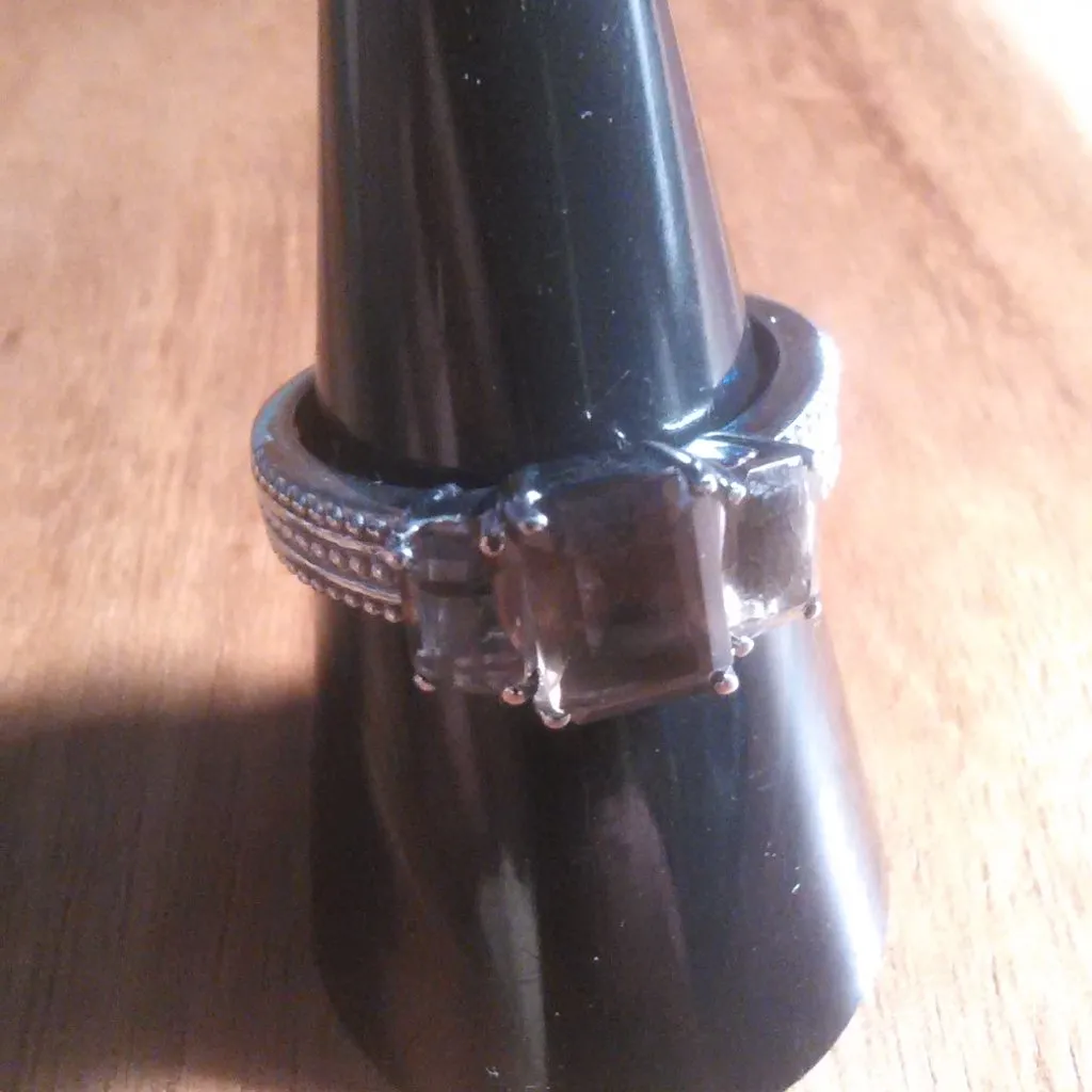 Brazilian Smoky Quartz Stainless Steel Three Stone Fancy Ring (Size 8) - Image 12