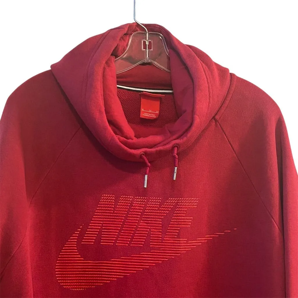 Nike Women's Funnel Neck Hoodie Red Size L Long Sleeve Casual - Image 2