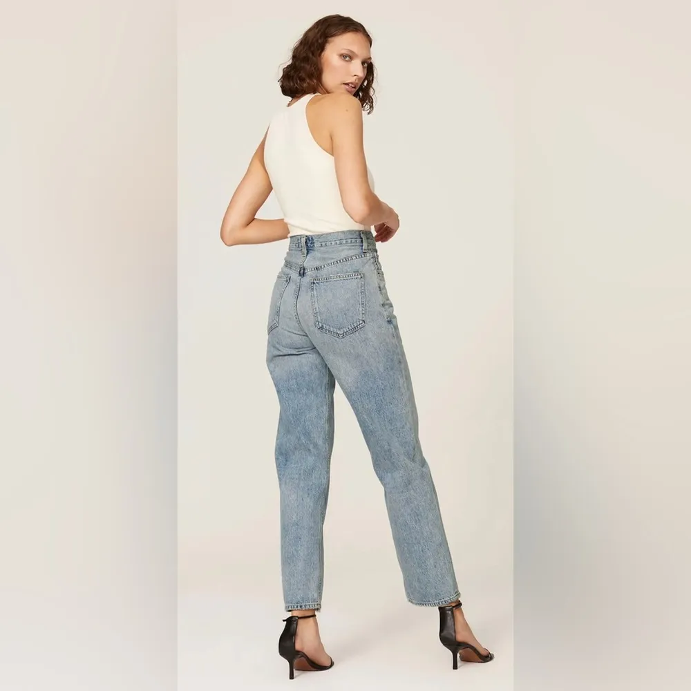 Agolde Criss Cross Jeans Button Fly Chic Asymmetric Mom Jeans Light Wash Size 30 - Image 3