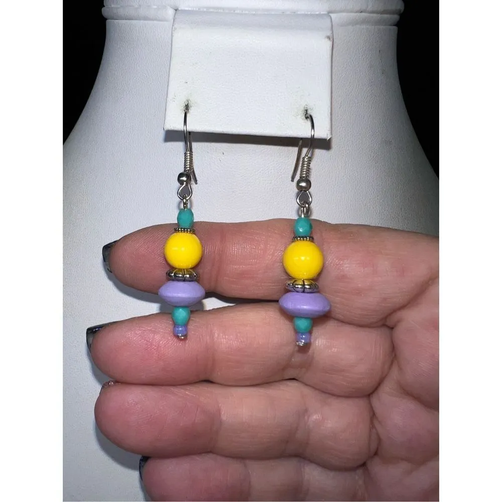 Pastel‎ Wooden Bead dainty Dangle Earrings Yellow - Image 4