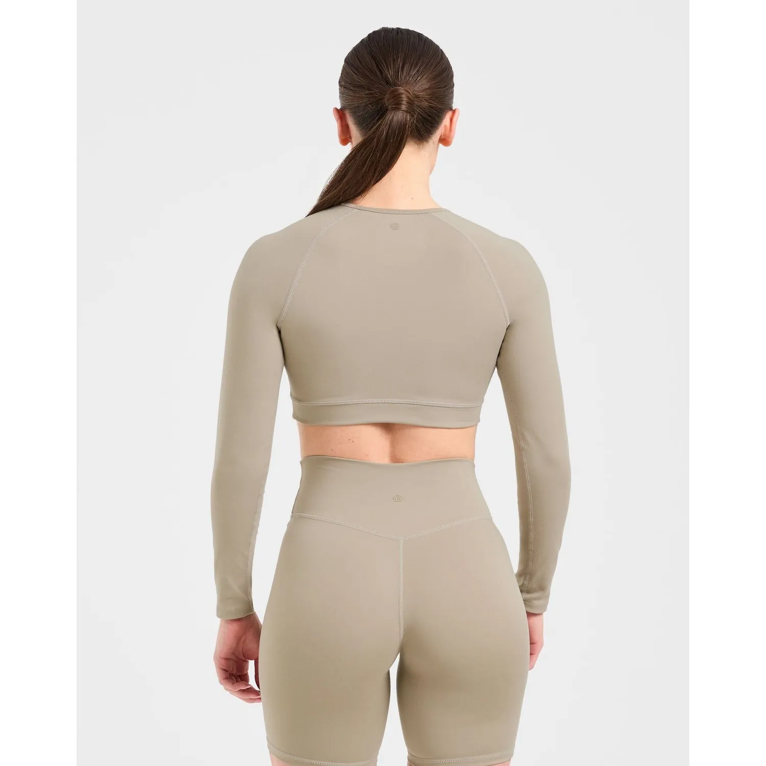 AYBL Long Sleeve Cropped Athletic Workout Top Neutral Taupe - Image 2
