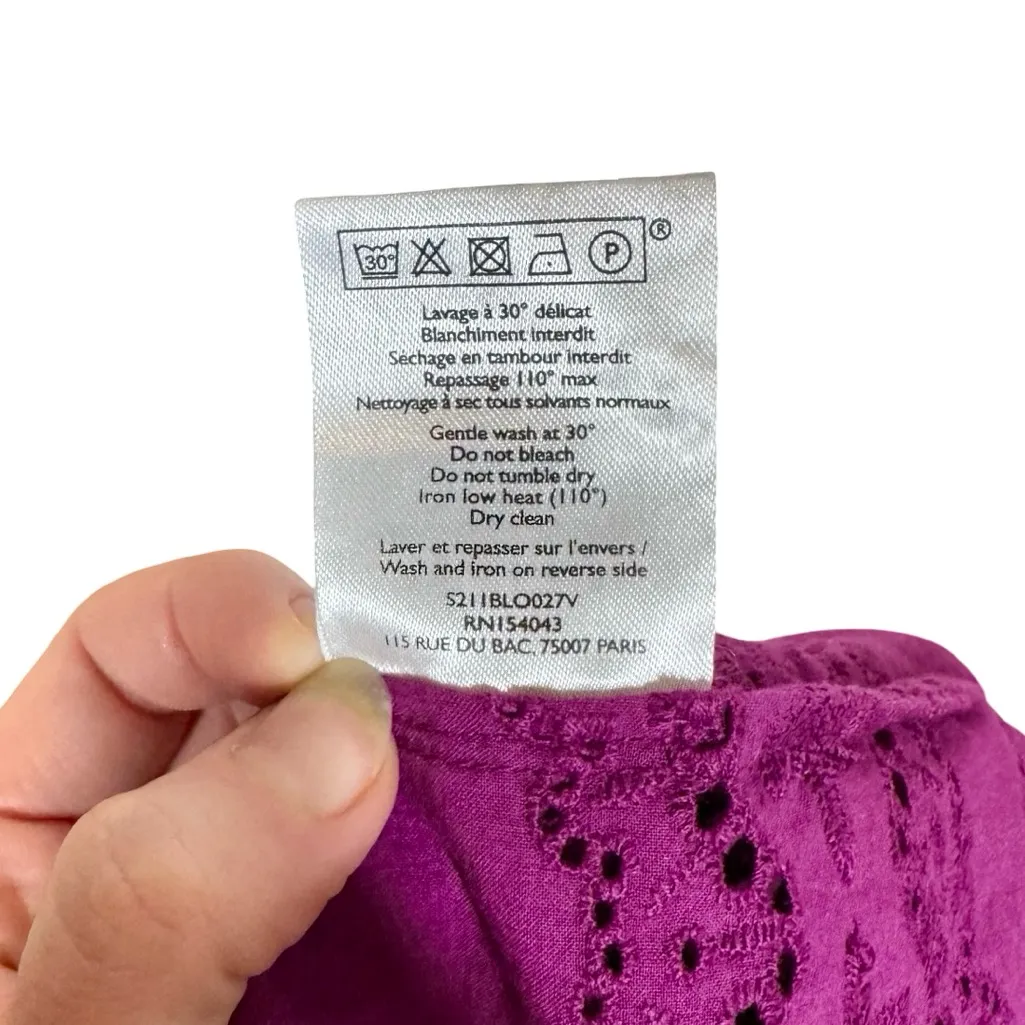 Sezane Elsa Blouse Eyelet Embroidered Ruffled Openwork in Purple Violet sz36/US4 - Image 13