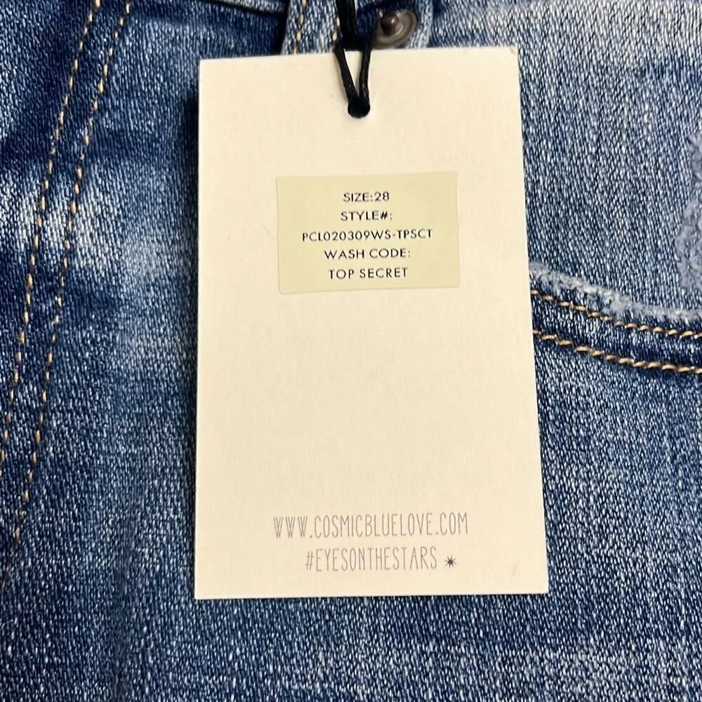 Cosmic Blue Love 28" Cutoff Denim Shorts Blue Pockets Stretch Distressed NWT - Image 8