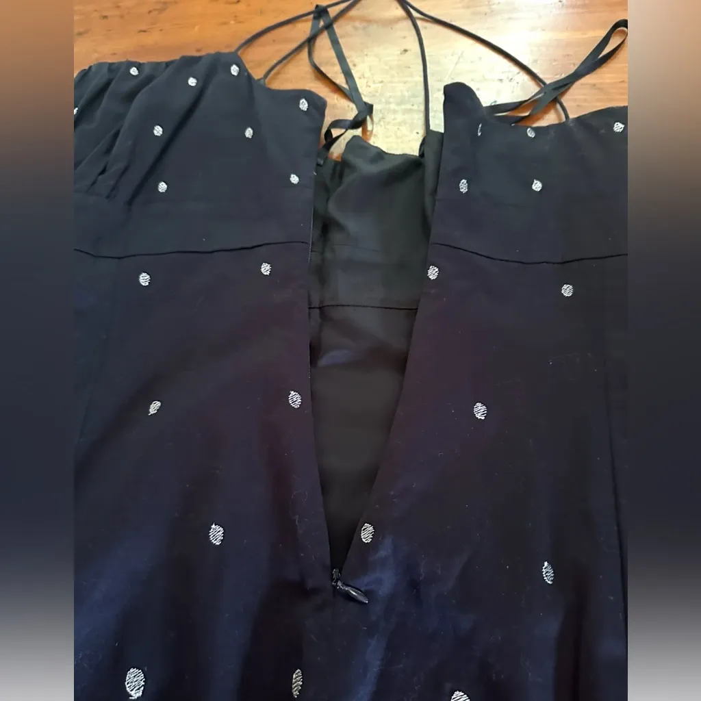 Ann Taylor Navy With Silver Metallic Embroidery Dress  Empire waist  Size 10 P - Image 15