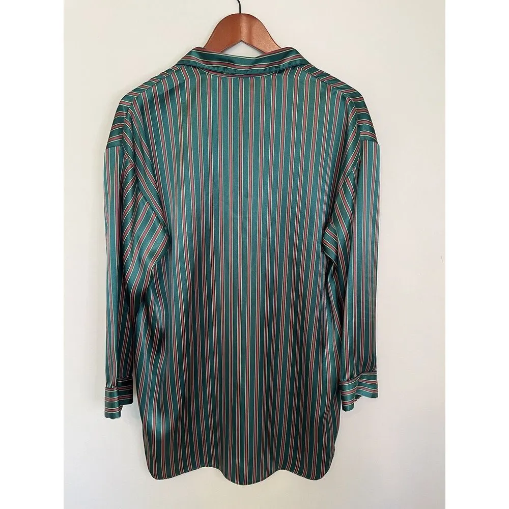Victoria‎ Secret Vintage Gold Label Satin Button Up Sleep Shirt Green Size M - Image 2