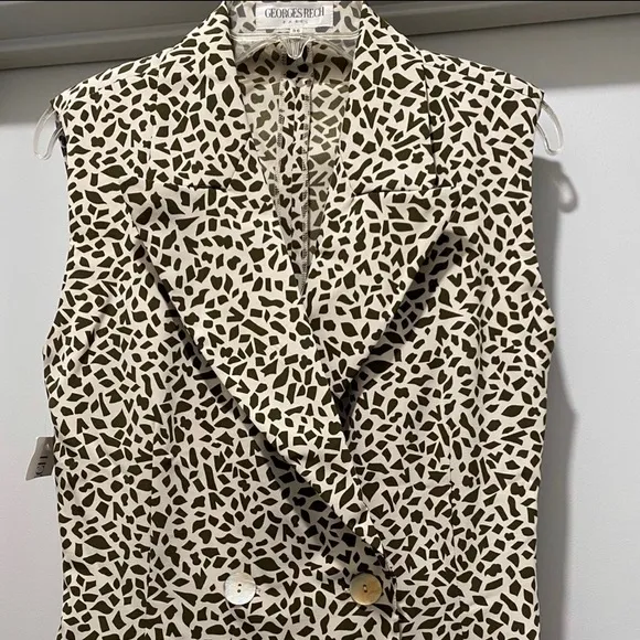 NWT VTG 80s 90s Georges Rech Giraffe Animal Print Double Breasted Blazer Vest Brown Size 6 - Image 2
