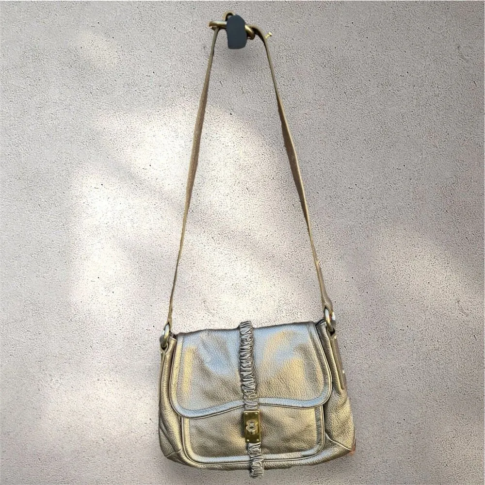 Armani Emporio Leather Adjustable Strap Shoulder Satchel Bag Silver‎ Turn Lock - Image 5