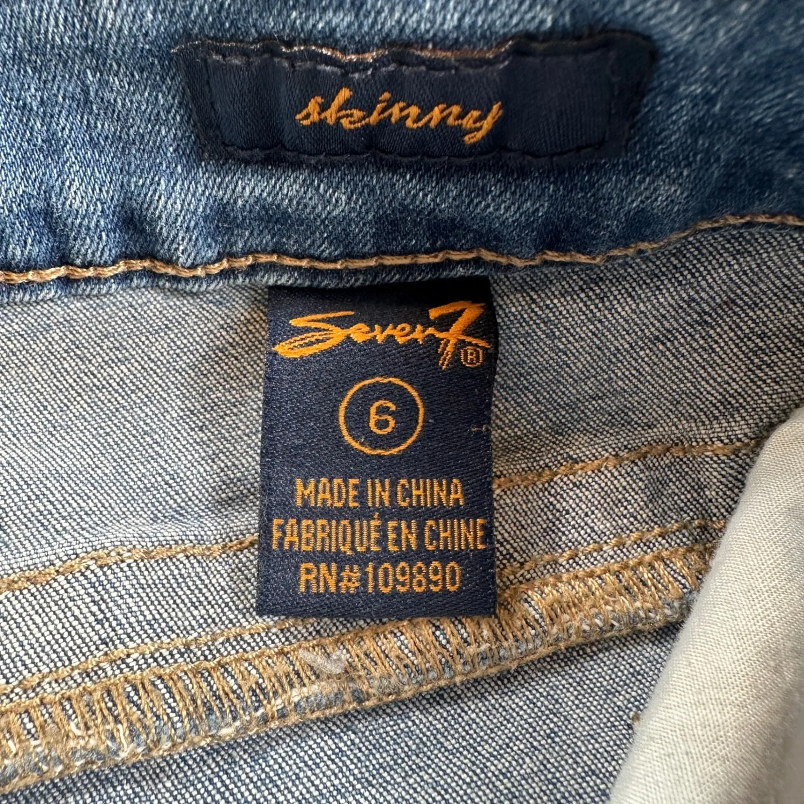 Vintage 7 For All Mankind Jeans Womens 6 Blue Skinny Embroidered Light Wash Y2K - Image 7