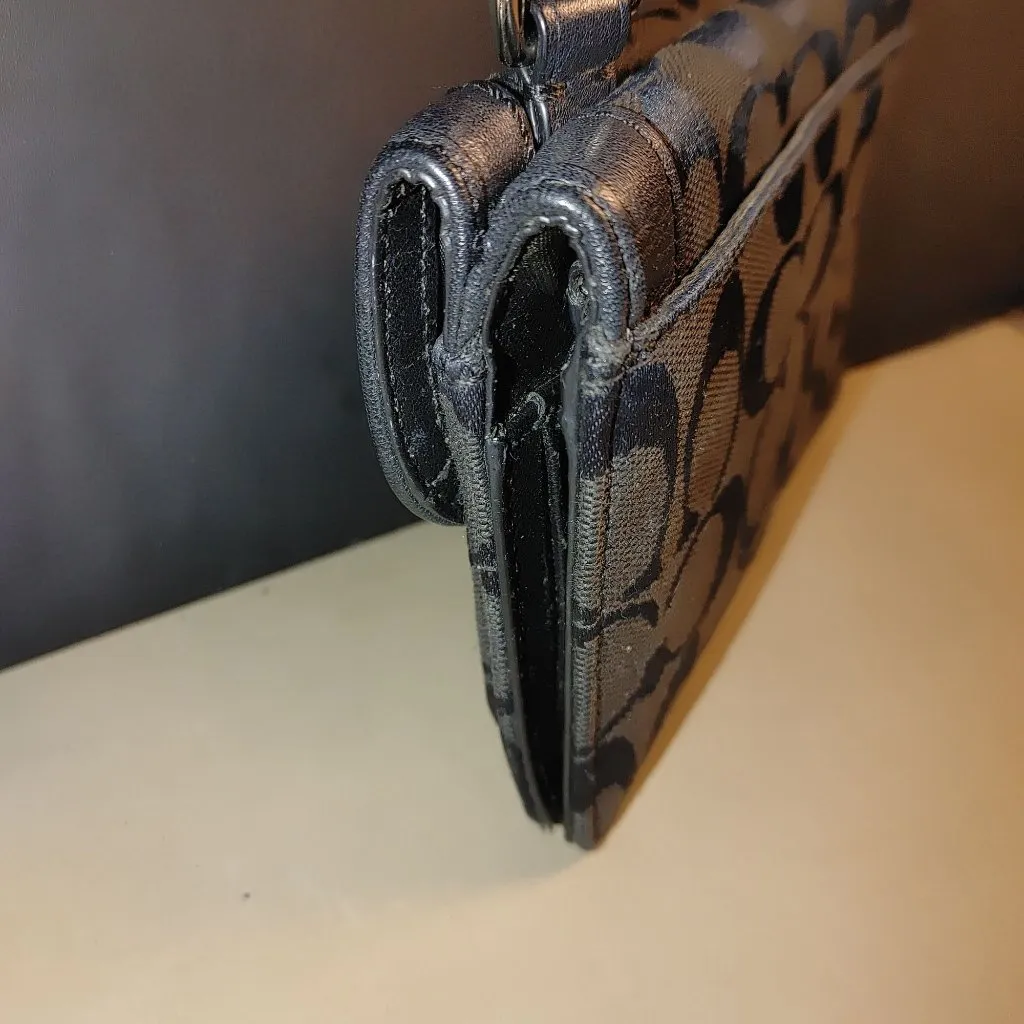 Coach Signature Black Crossbody Wallet Canvas Leather Turnlock Closure Compact - Image 11