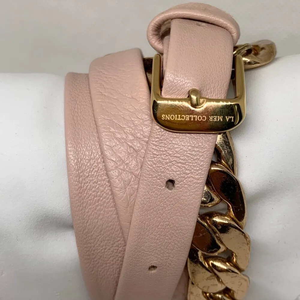 La Mer Collections Women's gold tone Chain pink leather band Wrap 22mm running - Image 5