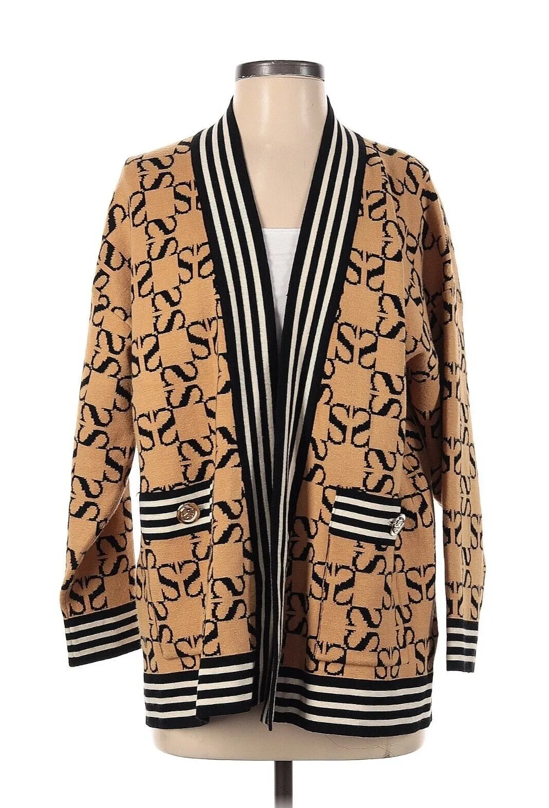 SANDRO Ron Brown Black Reversible Oversized Jacquard Logo Cardigan - 1 (Small) - Image 1