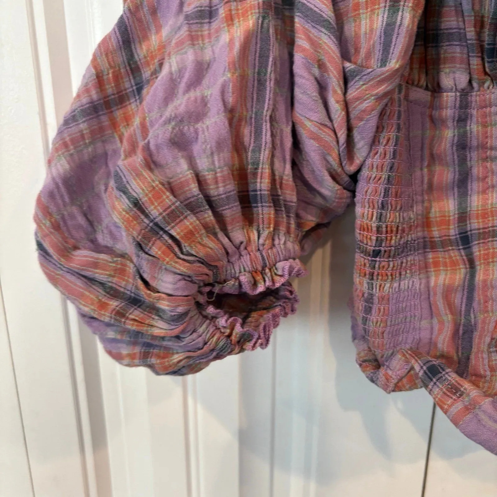Free People‎ Purple Plaid Top Size Small - Image 5