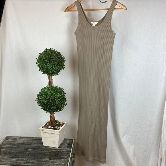H&M Tan Ribbed Sleeveless Maxi Tank Casual Slip On Dress NEW M - Image 2