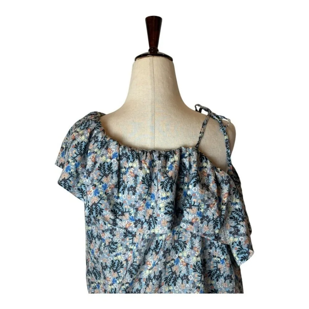 Rebecca Taylor La Vie Shirt Women‎ Medium Blue Floral One Shoulder Top Bohemian - Image 4
