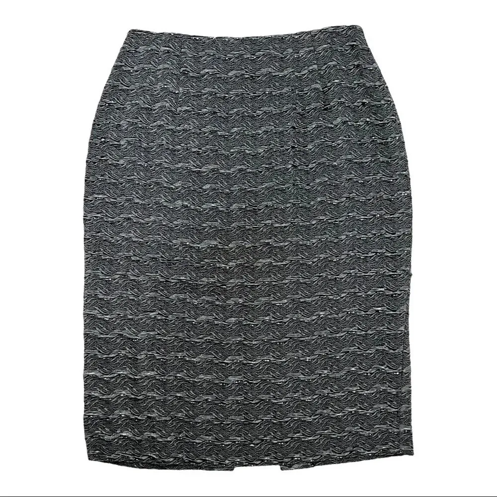 Carmen Marc Valvo Beaded Pencil Skirt Grey textured high waisted Luxury Size 4 - Image 2