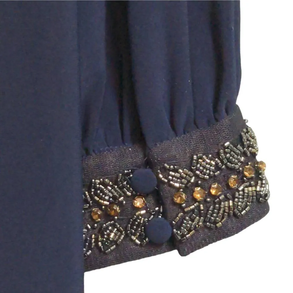 Adrianna Papell Womens Draped Jersey Beaded Gown Dress Blue Stretch Maxi 10 New - Image 7