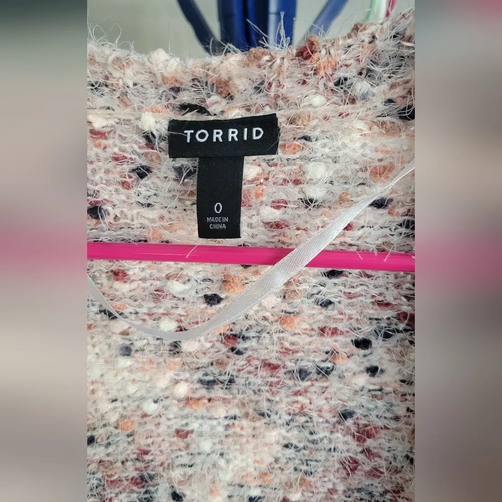 Torrid Fuzzy Multicolor Popcorn Knit Open Front Cardigan Size 0 (12) - Image 2