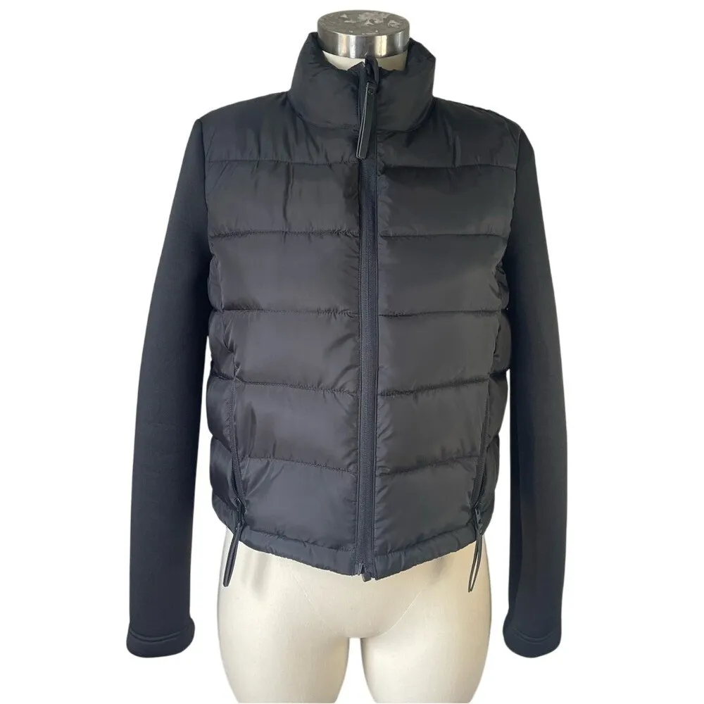 Ultra Flirt Puffer Jacket Black Quilted‎ Fleece Sleeve Full Zip Mock Neck M - Image 3