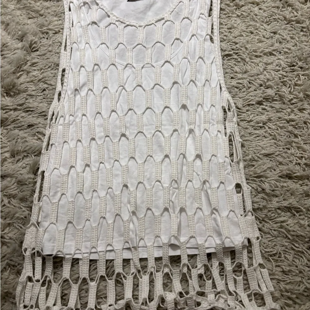 Zara White Crochet Sleeveless Top Size M - Image 2