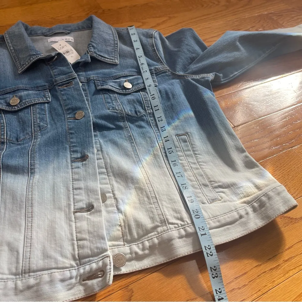 LOFT Ombre Jean Denim Jacket Blue To White Modern Distressed Size XL - Image 12
