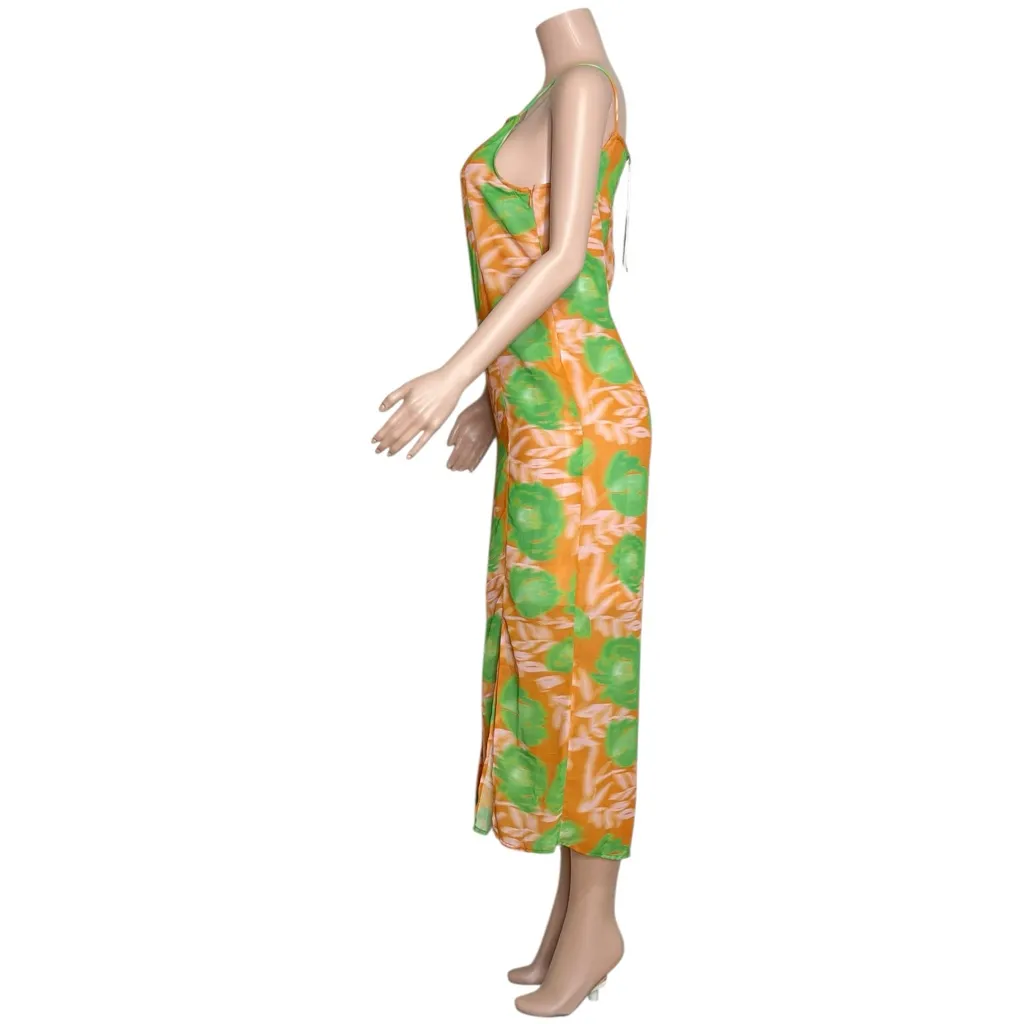 GANNI Printed Light Crepe Slip Dress, Vibrant Orange, FR36/US4 - Image 8