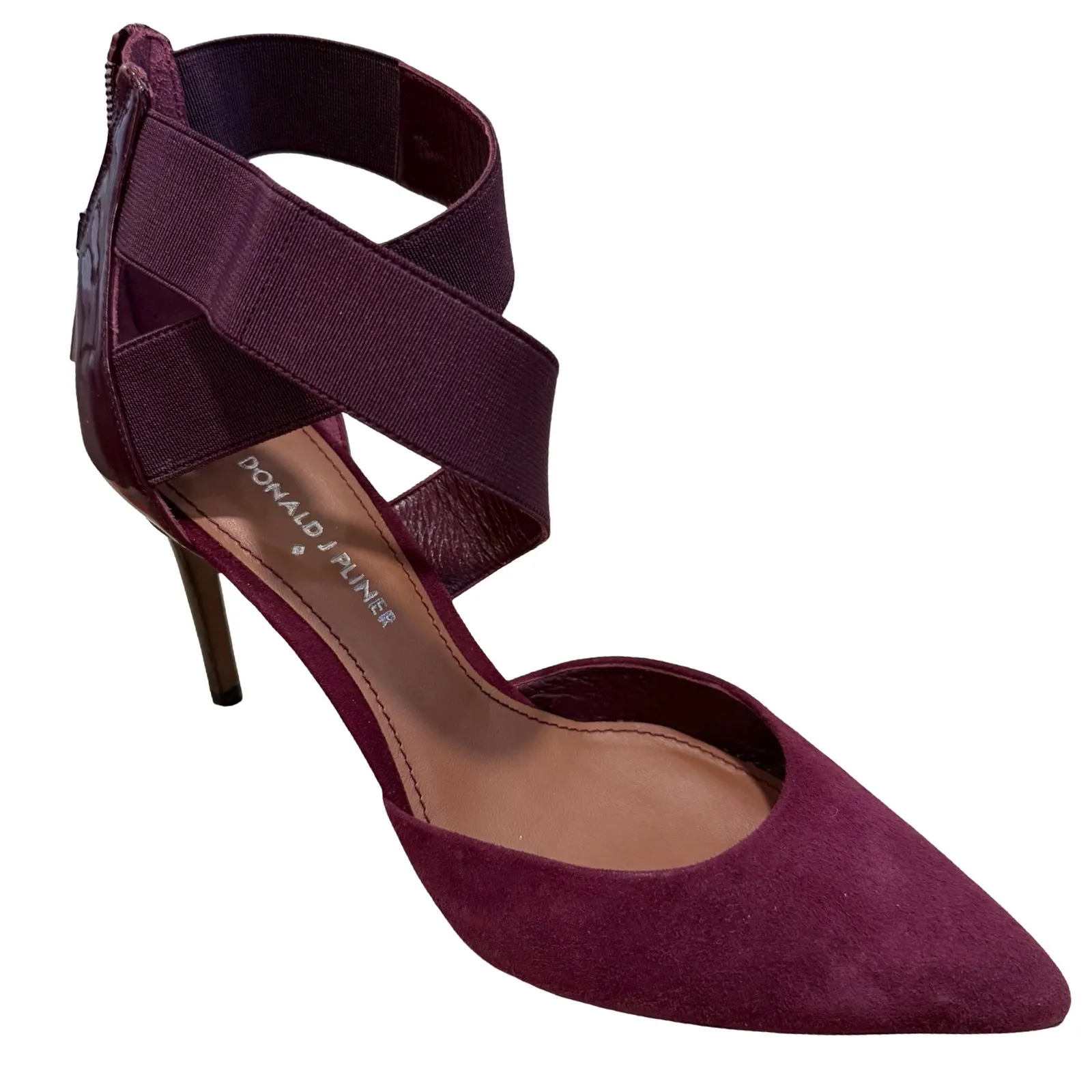 Donald J. Pliner Burgundy Criss Cross Prime Leather Pointy Toe Stiletto Heels 8 Red - Image 3