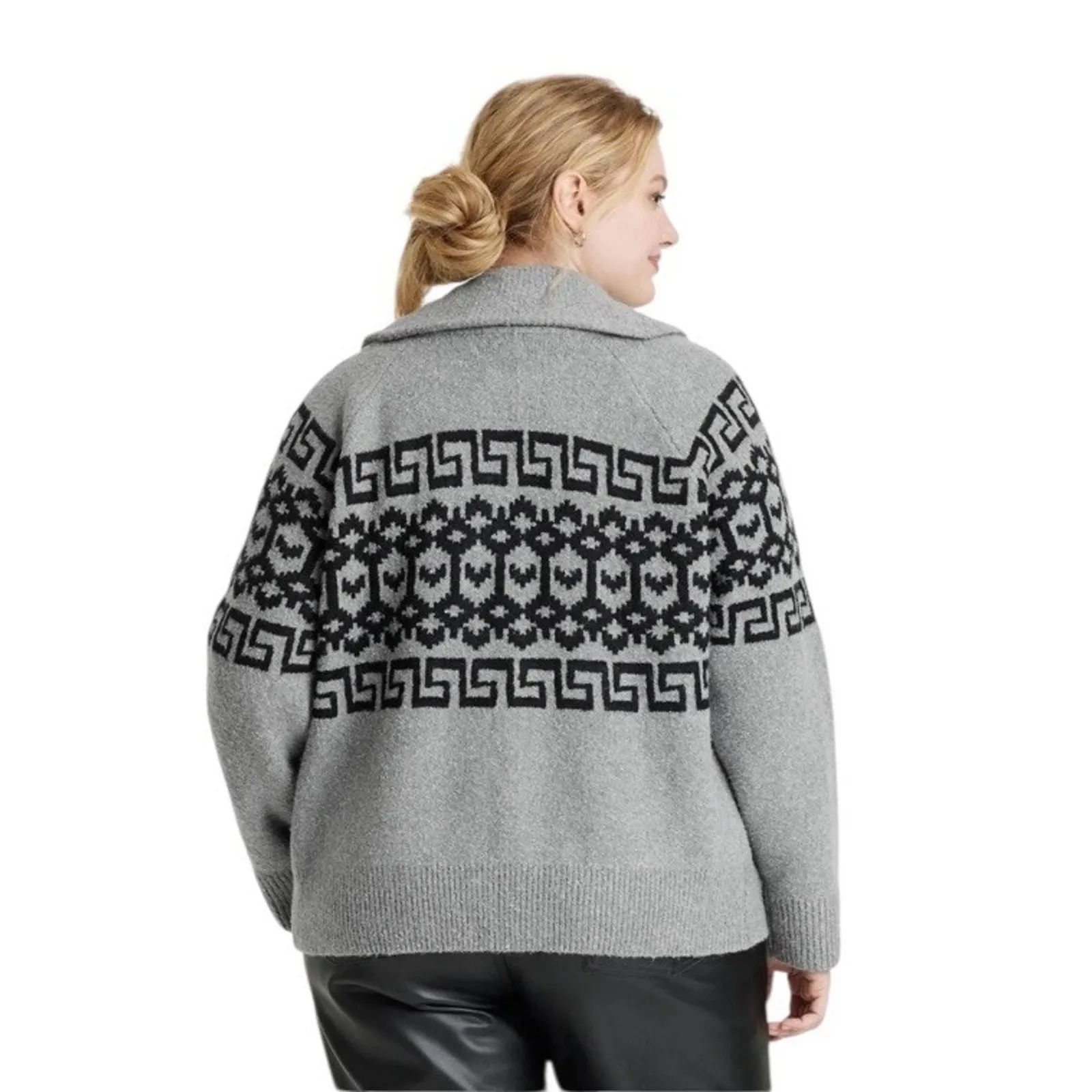 Womens Zip-Up Cardigan Universal Thread Heather Gray Zig Zag Size XL - Image 2