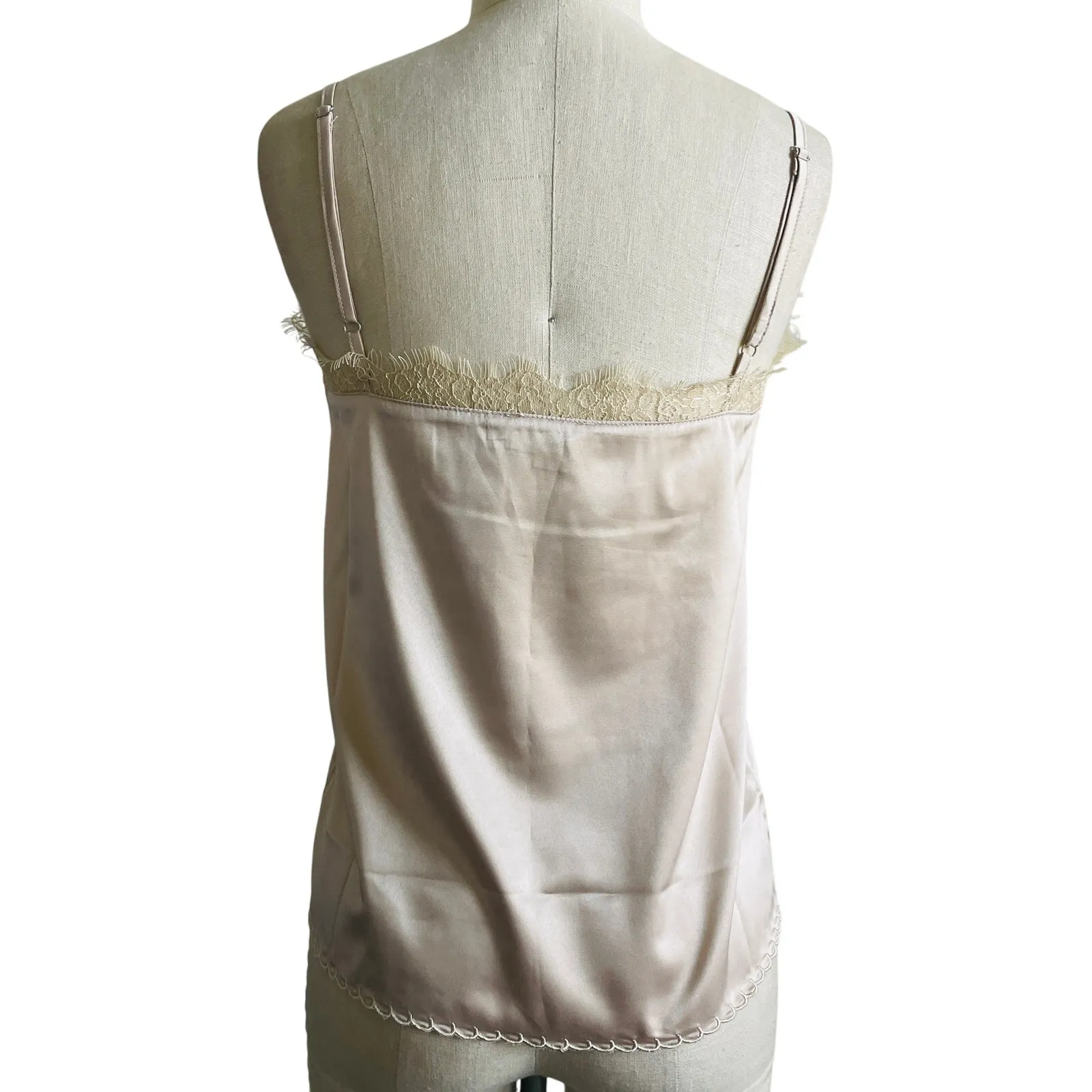 Molly Bracken Champagne Satin Camisole Women’s Lace Trim Tank Top XS - Image 6