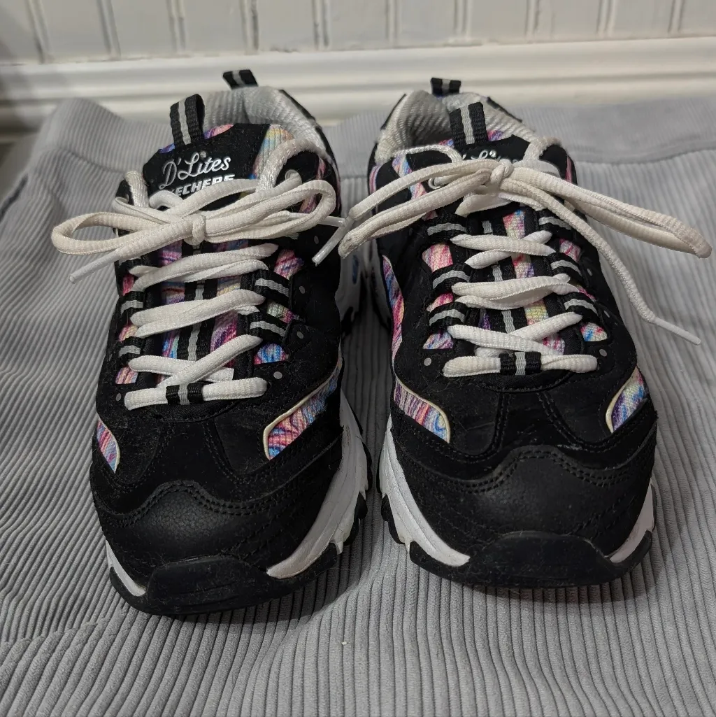 Skechers D’Lites Black Chunky Sneakers Rainbow Y2K Dad Shoes Pink Size 5.5 - Image 3
