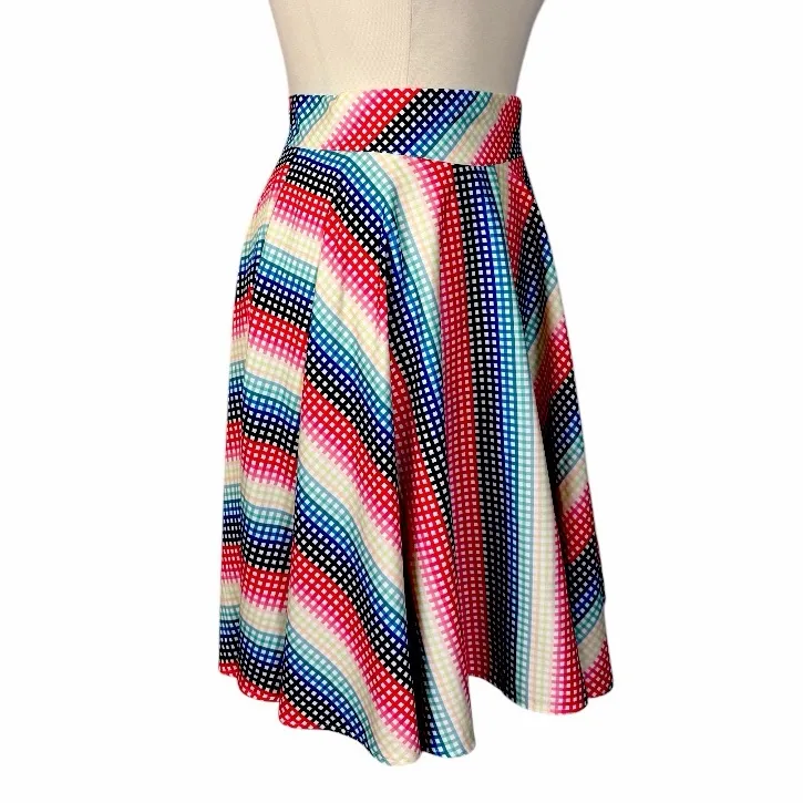 Voodoo Vixen Fit Flare Midi Skirt Rockabilly Women’s Size 14 Red Multi Gingham - Image 3