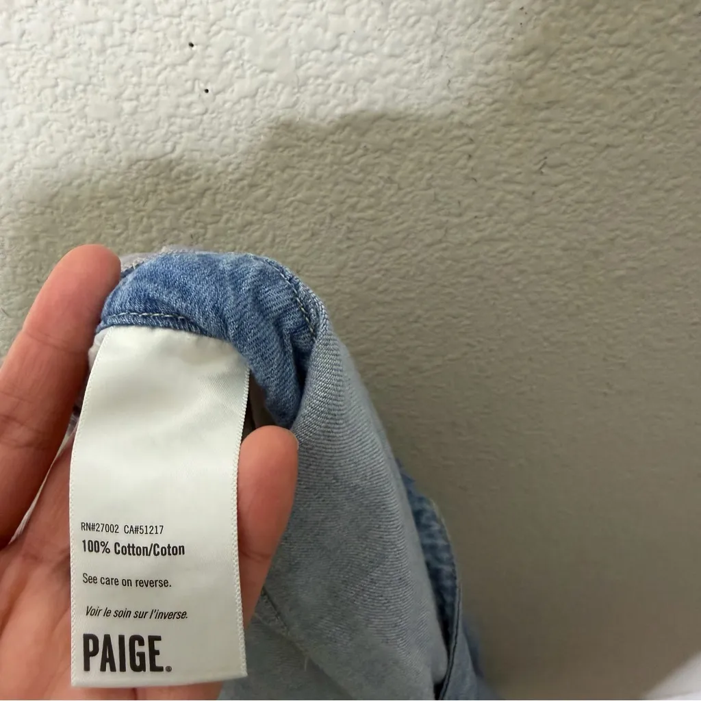 Paige x Revolve November Denim Jumpsuit Overalls Zeila Crop Wide Leg Lace Up XL - Image 9