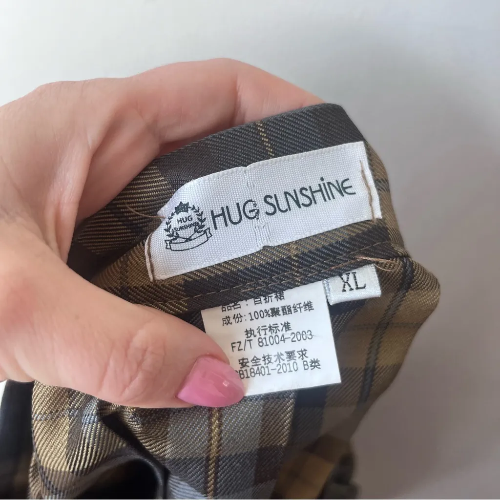 Hug Sunshine Tan Blue Black Plaid Pleated Schoolgirl Mini Skirt XL - Image 2