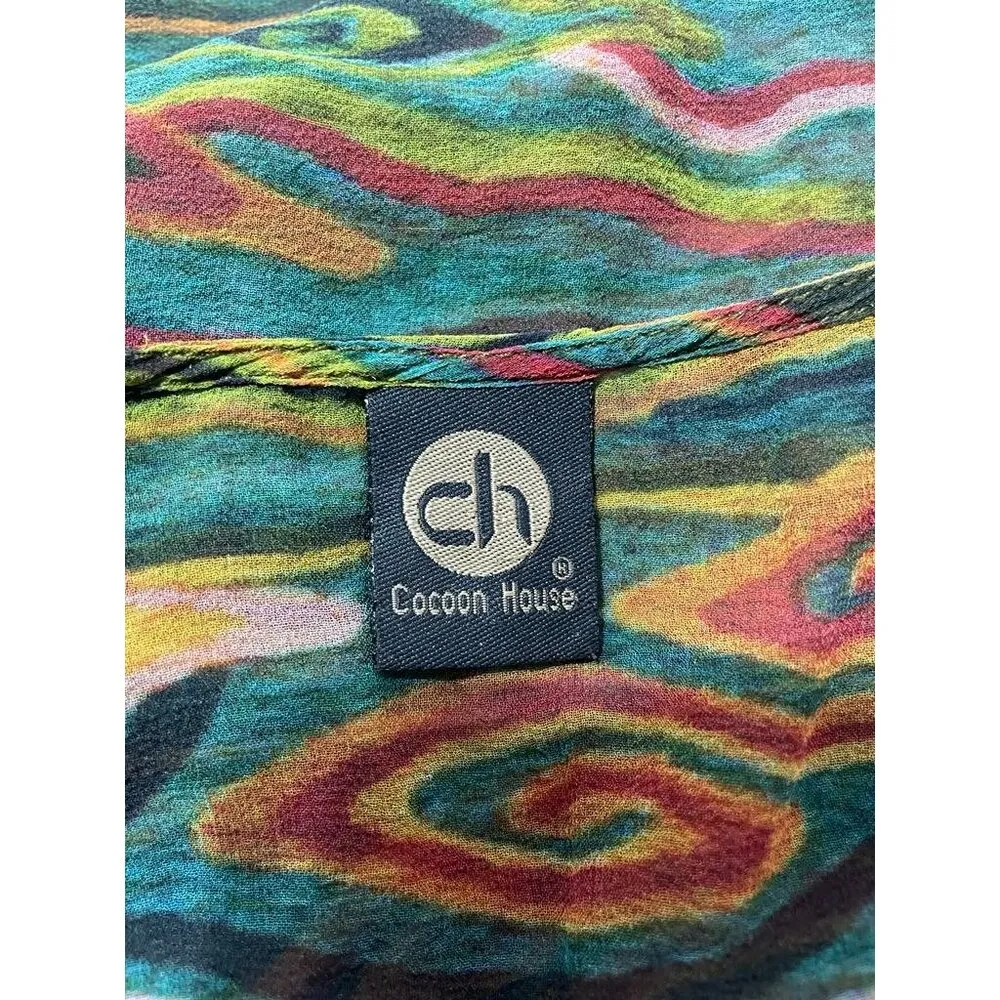 Cocoon House Size Small Medium Silk Top Blouse Art to Wear Bat Wing Colorful - Image 5