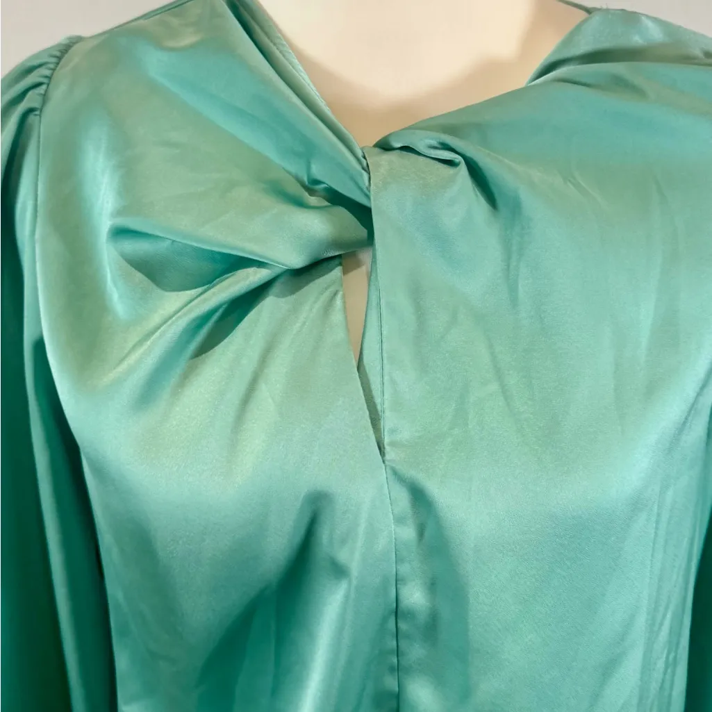 Worthington long sleeve aqua green twist front satin blouse top size XS - Image 3