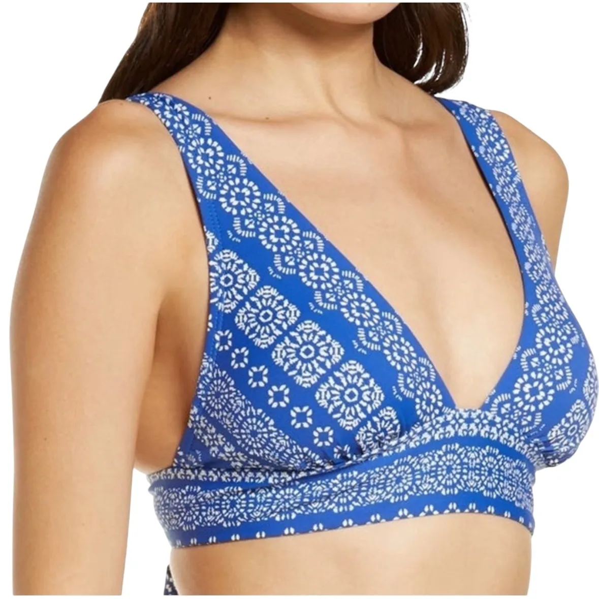 Robin Piccone Isla Bikini in cornflower blue. Floral‎ Print Tie Back Swim Top S - Image 3