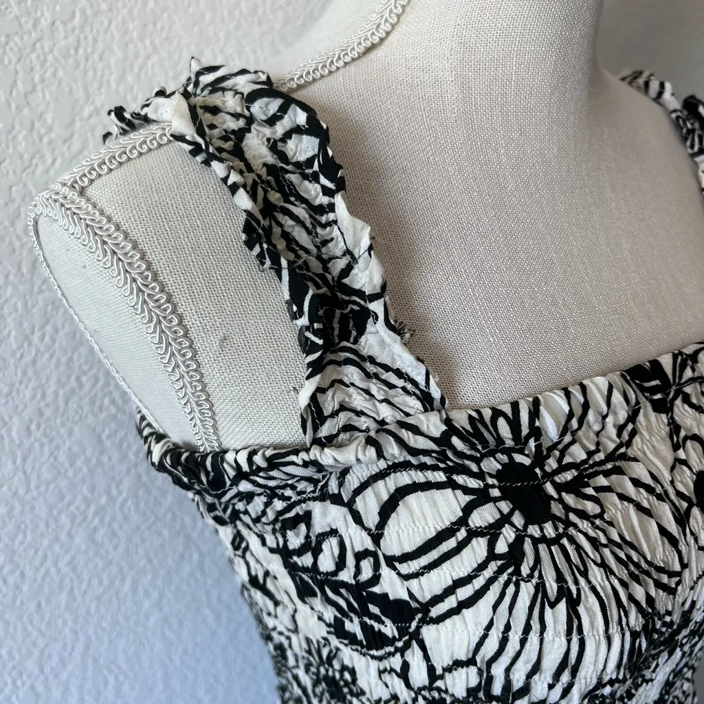 Floral Black and White Maxi Dress Size M - Image 3