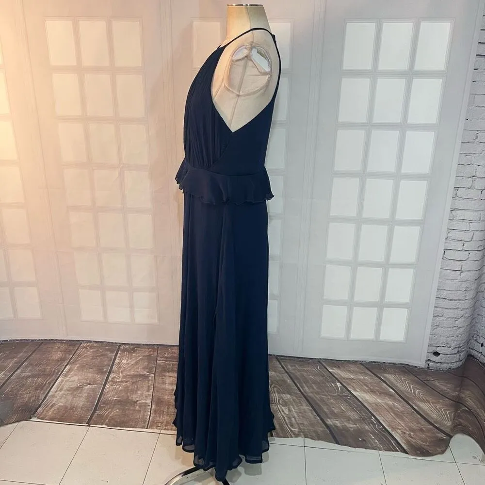 ASOS Navy Chiffon Ruffle Waist Halter Sleeveless Lined Maxi Dress Size 10 - Image 9