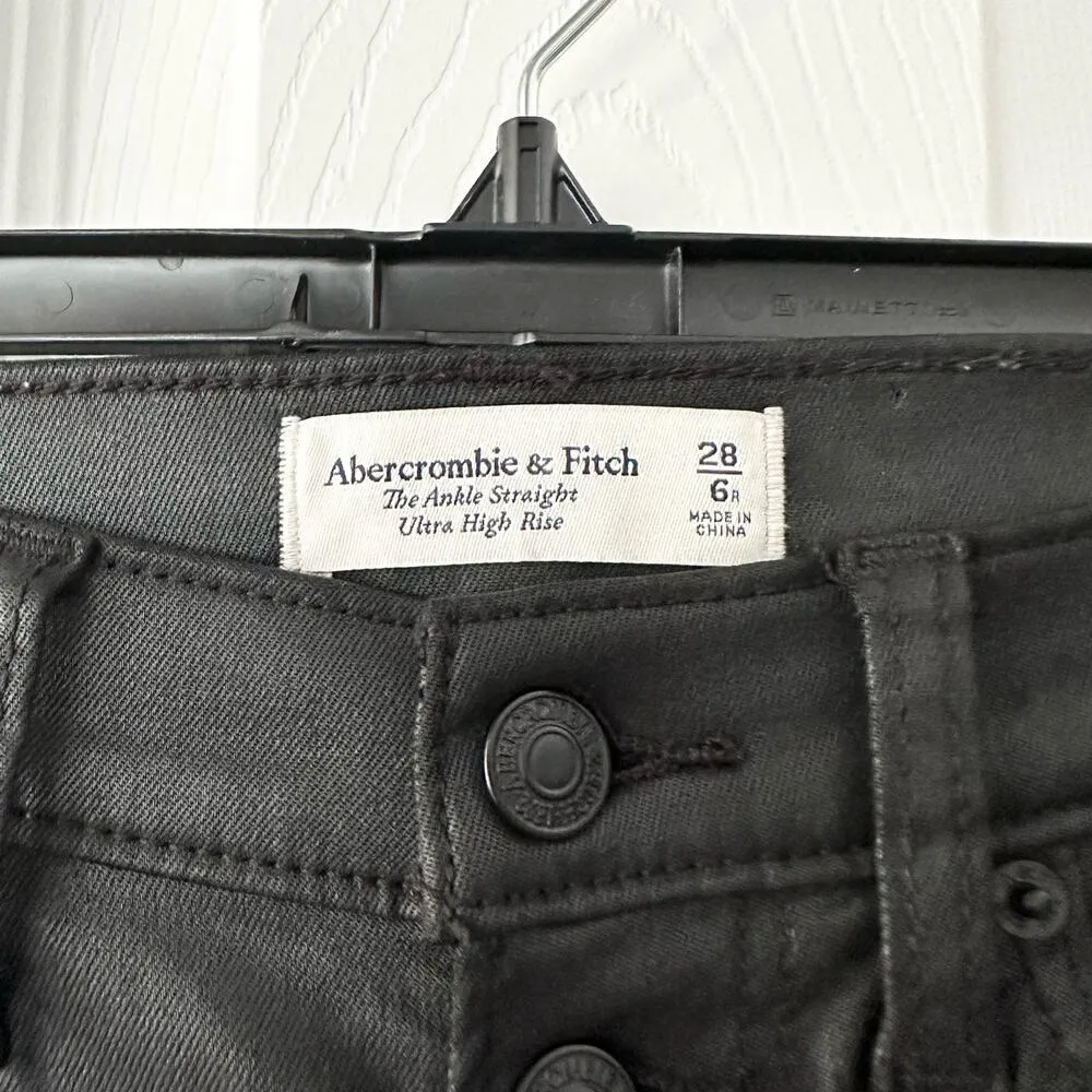 Abercrombie & Fitch Black Coated The Ankle Straight Ultra High Rise Jeans 28/6R - Image 4
