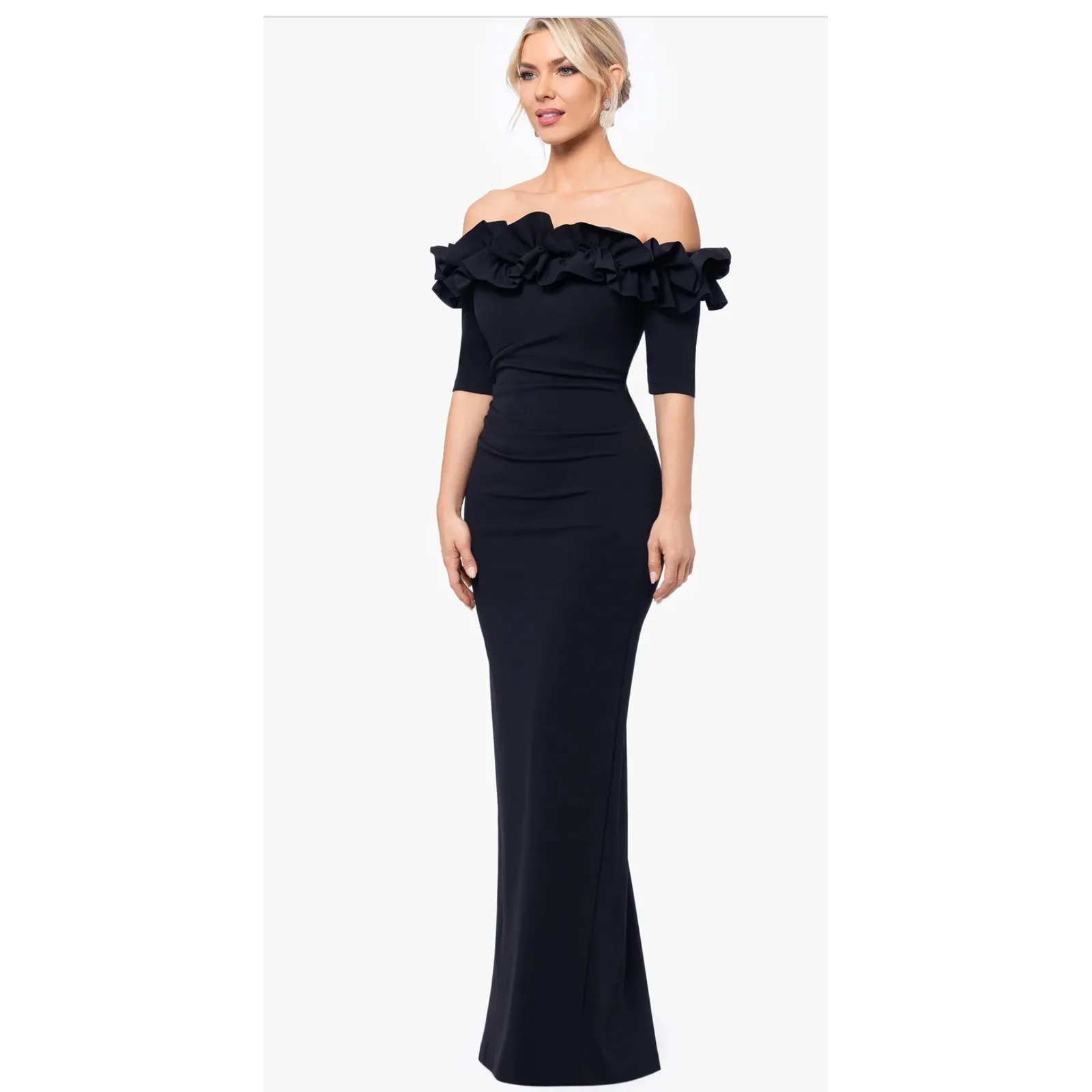 Xscape Black‎ Off The Shoulder Ruffle Gown Formal Evening Dress Size 10 - Image 4