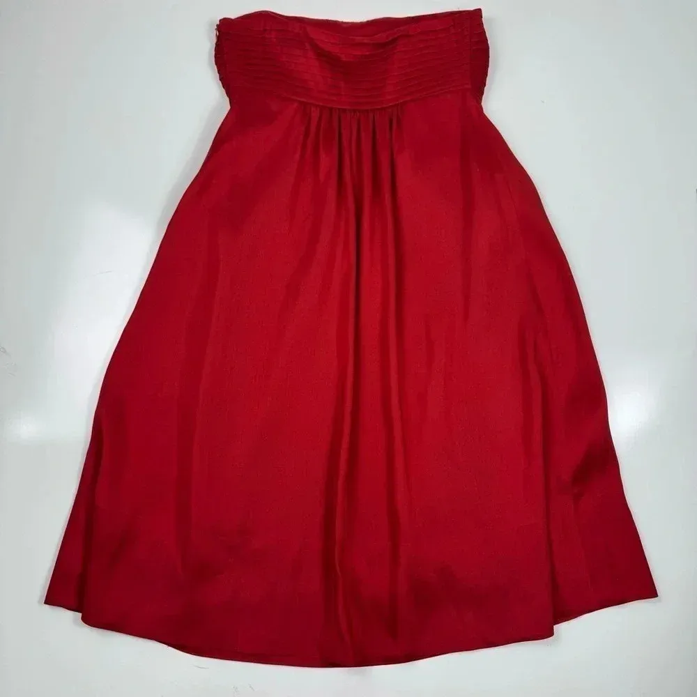 Banana Republic Red Strapless Cocktail Gown |‎ Pleated Top Midi Party Dress 0P - Image 9