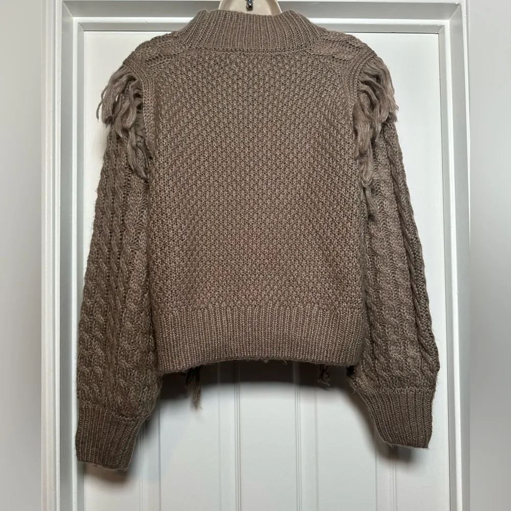 Altar’d State Brown Fringe Acrylic Knit Women’s Unique Long Sleeve Sweater Sz M - Image 6