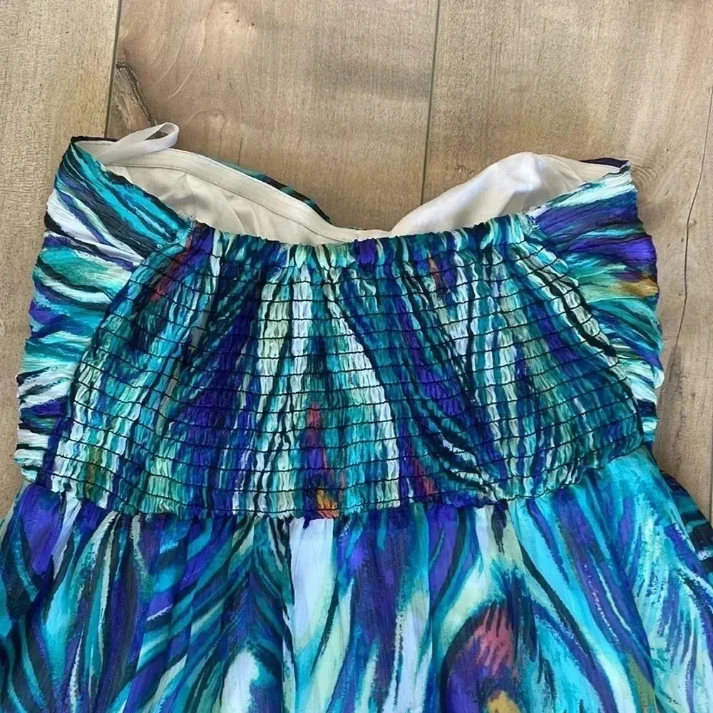 2B Bebe Strapless Sweetheart Peacock Hi-Lo Dress Sz S - Image 7