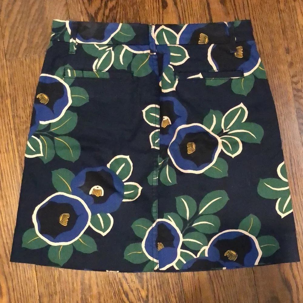 TORY BURCH Navy Emerald & Black Pencil Skirt with Oversized Floral Pattern Sz 2 - Image 6