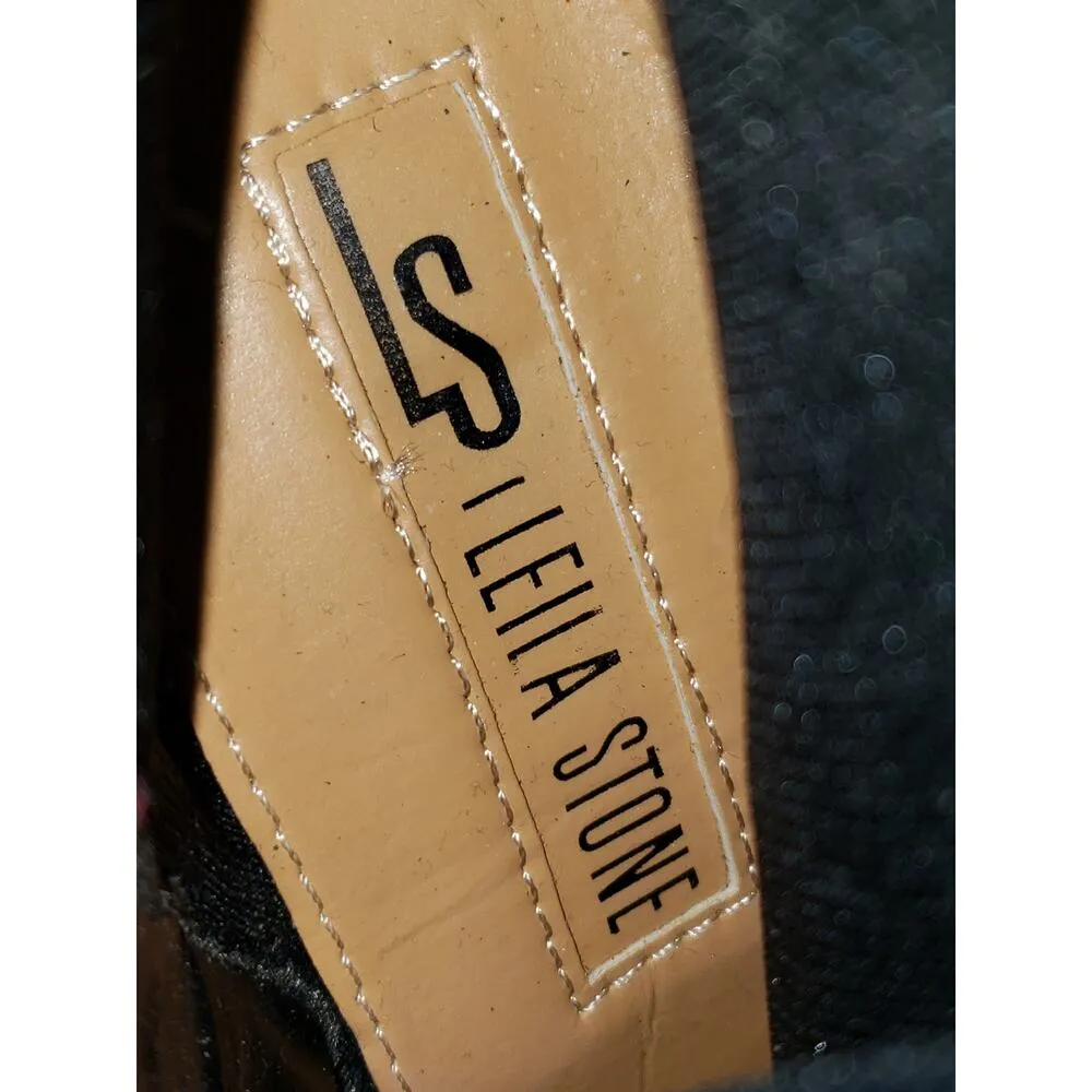 Leila Stone Tarah Boots Women Size 8 Black Leather Round Toe Block Heel Side Zip - Image 3