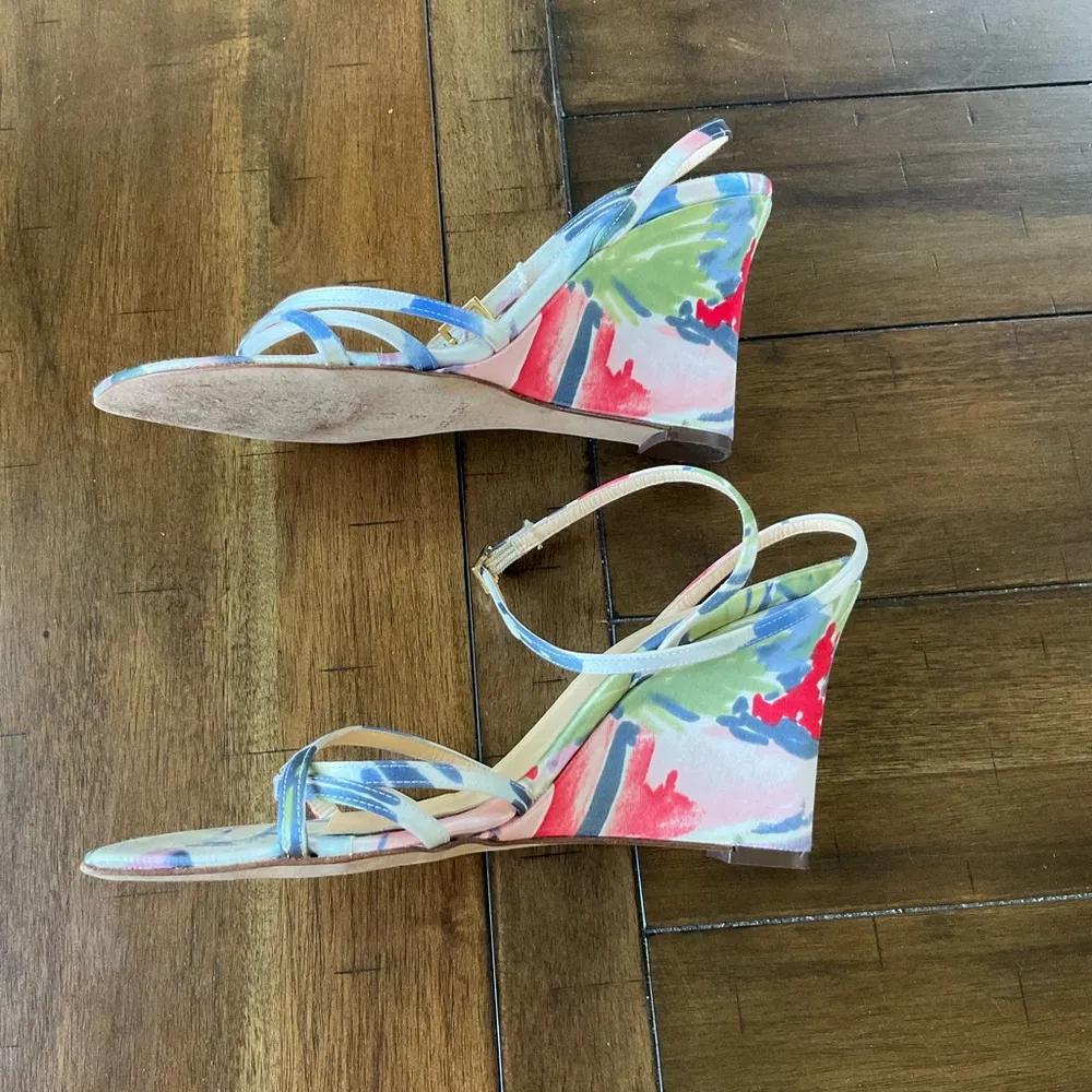 Kate spade floral satin strappy sandals, blue white pink size 7 1/2 - Image 3