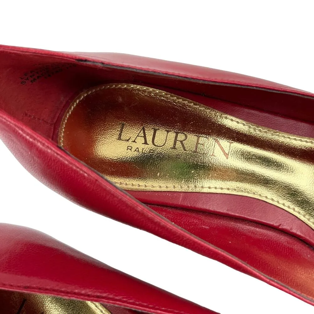 Ralph Lauren Wedges Paula Cherry Red 7.5B Leather Open Toe - Image 10