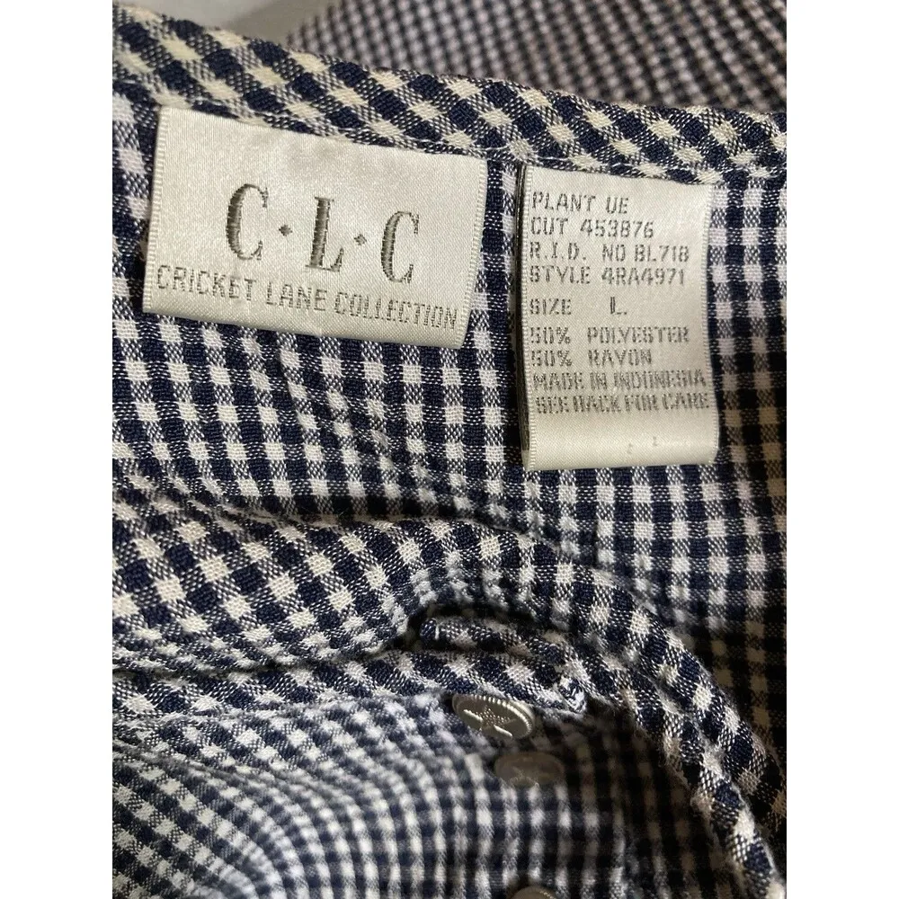 VTG Cricket Lane Dress L Gingham Blue White Stars Embroidery Granny Cottage Maxi Size L - Image 8