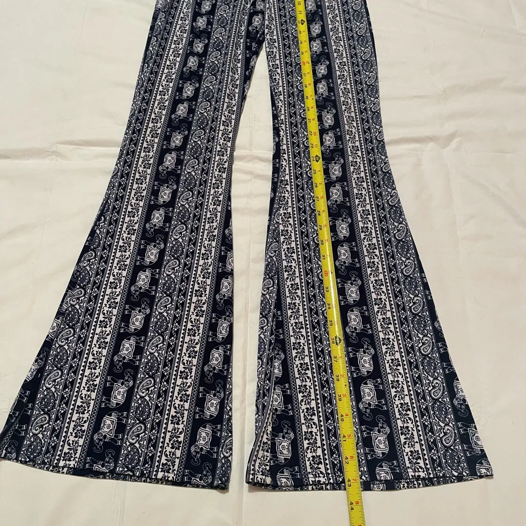Navy and White Patterned Women's Flare Pants, soft. - Image 2