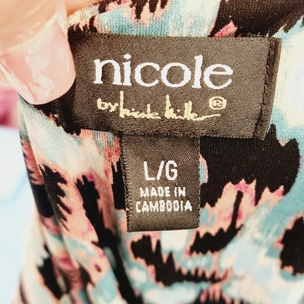 NICOLE by Nicole Miller Animal Multicolor Print Cap Sleeve Sheath Dress Size: L Blue Size L - Image 10